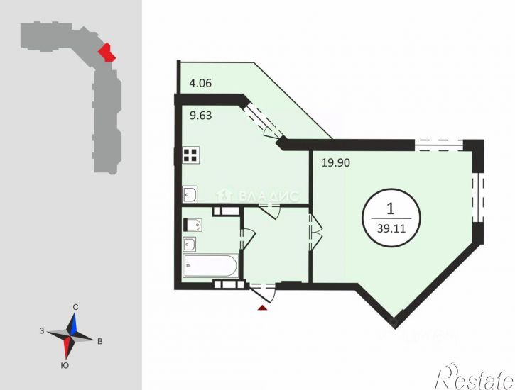 1-комн квартира улица Родионовка, 4А