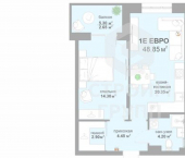 1-комн, 49 кв м, этаж 9/17 улица Жуковского, 18