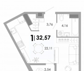 1-комн, 32 кв м, этаж 7/17 улица Танеева, 5