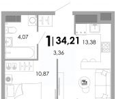 1-комн, 34 кв м, этаж 16/17 улица Танеева, 5