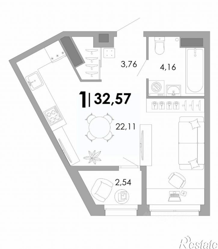 1-комн квартира в новом доме улица Танеева, 5,  д. 5