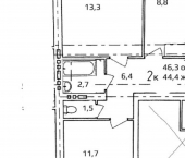 2-комн, 46кв м, этаж 5/10 Новгородская улица, 30 к1