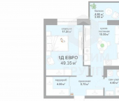 1-комн, 49 кв м, этаж 5/17 улица Жуковского, 18