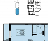 1-комн, 39кв м, этаж 9/12 улица Родионовка, 6А