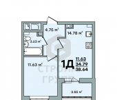 1-комн, 39 кв м, этаж 6/8 ул Жуковского, 27