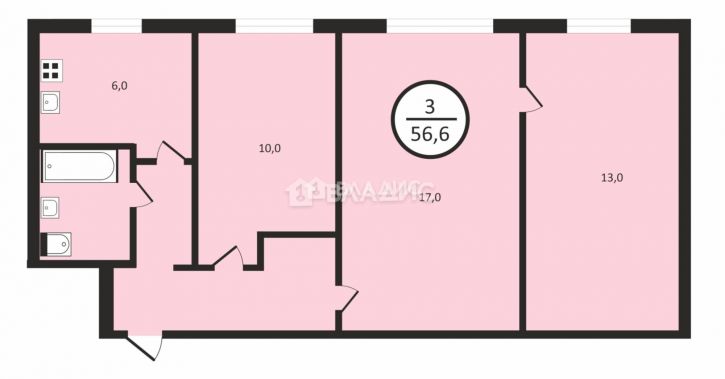 3-комн квартира улица Лакина