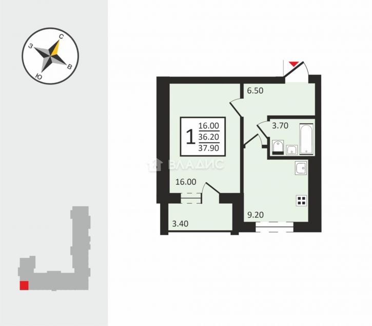1-комн квартира Новгородская улица