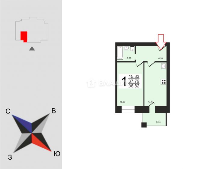 1-комн квартира улица Лакина