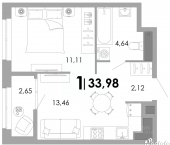 1-комн, 33 кв м, этаж 14/17 улица Танеева, 5