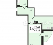 1-комн, 48кв м, этаж 3/17 улица Лакина, 2Б