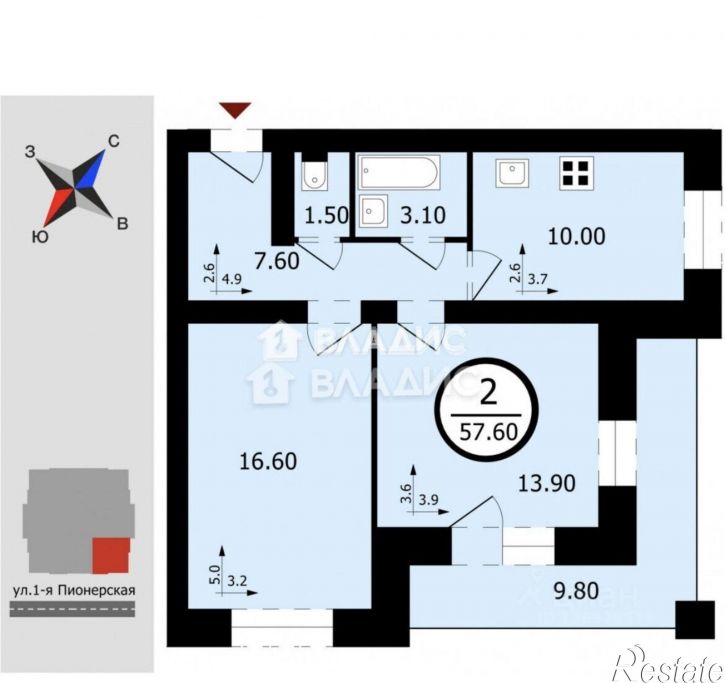2-комн квартира 1-я Пионерская улица, 82,  д. 82
