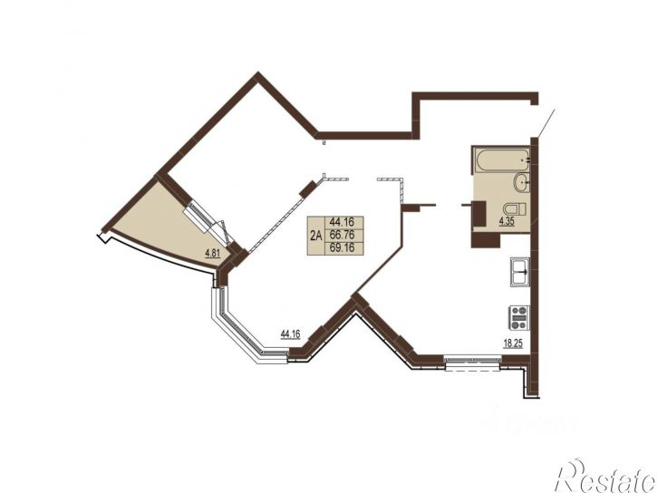 2-комн квартира в новом доме улица Мира, 5
