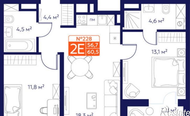 2-комн квартира в новом доме ул Новгородская, 19А,  д. 19А