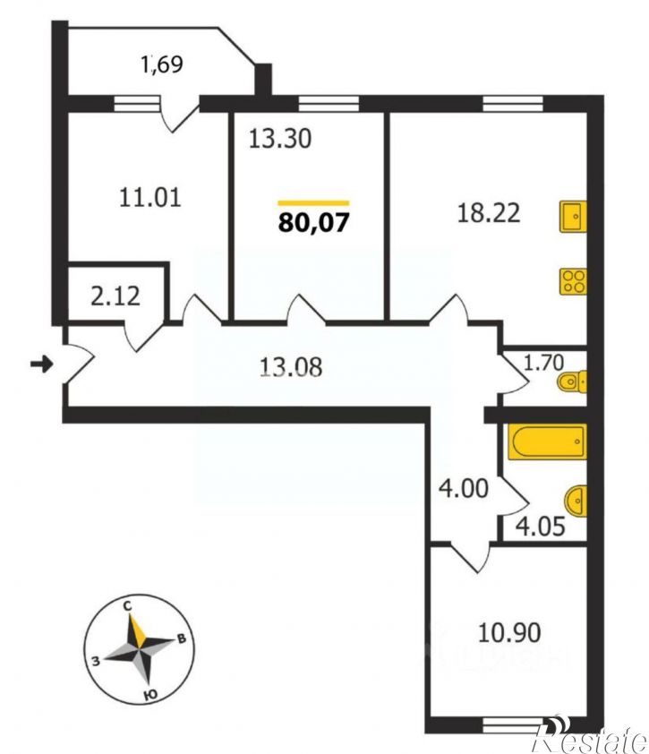 3-комн квартира улица Верхняя Дуброва, 32В,  д. 32В