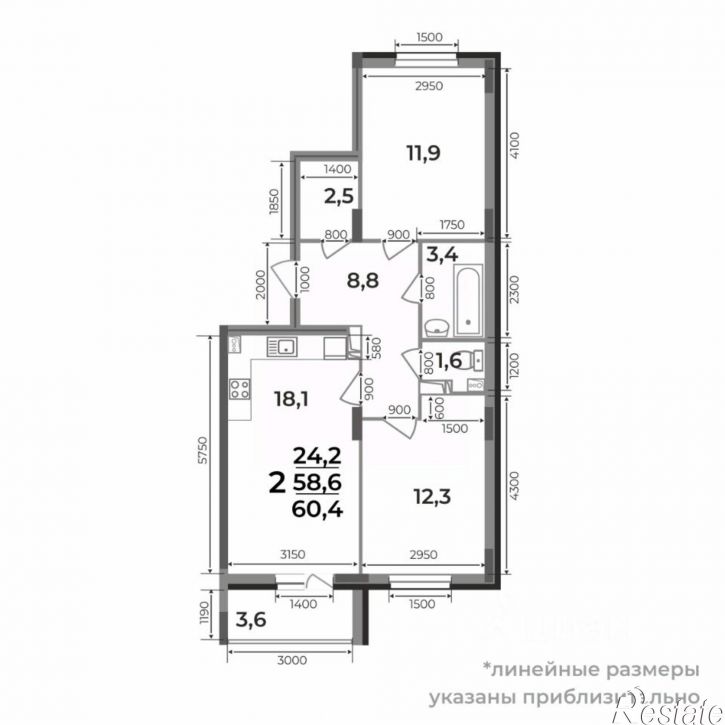 3-комн квартира в новом доме Верезинская улица, 3Б,  д. 3Б