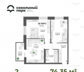 2-комн, 74 кв м, этаж 7/17 улица Жуковского, 18