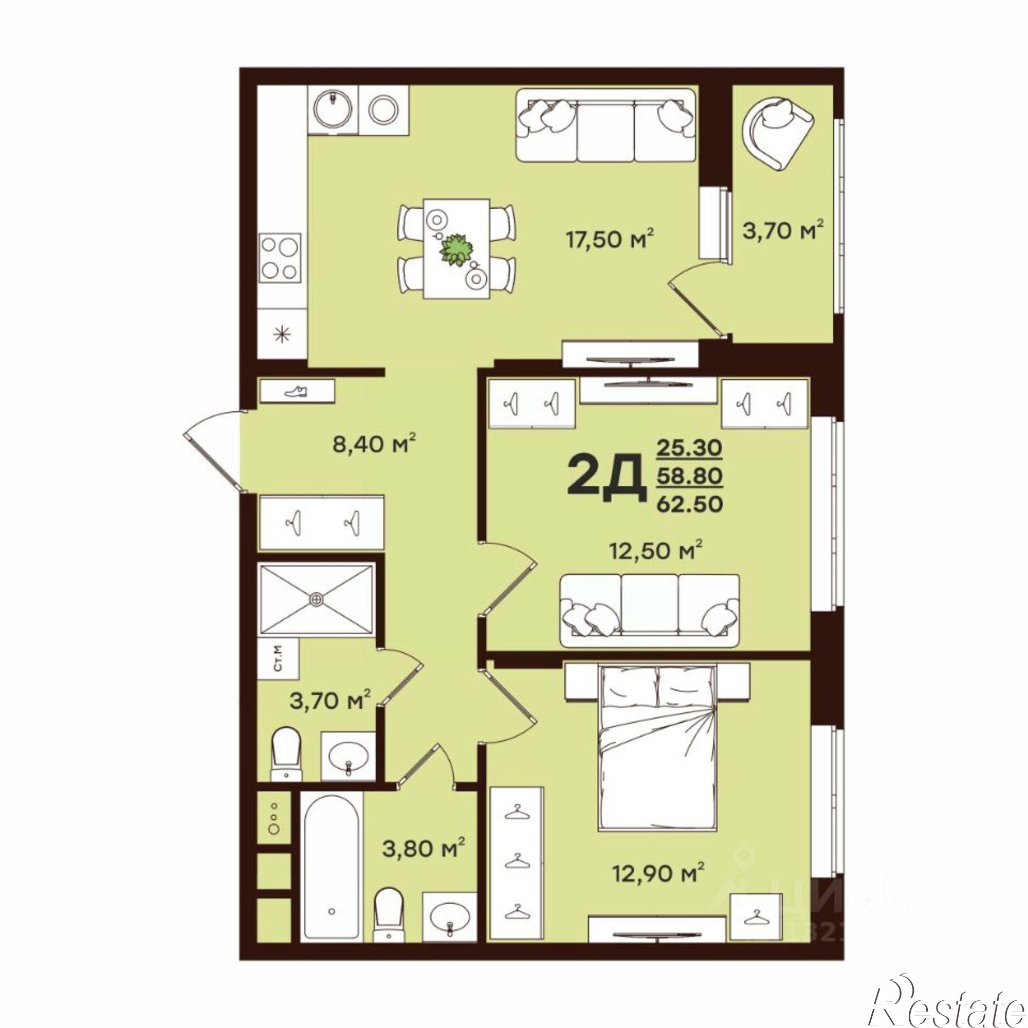 Купить квартиру за 9 531 250 рублей на ул Чайковского, 7