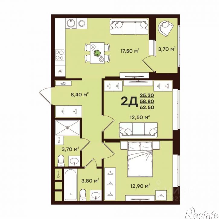 2-комн квартира в новом доме ул Чайковского, 7,  д. 7