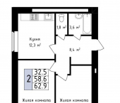 2-комн, 62 кв м, этаж 10/14 ул Фестивальная, 84
