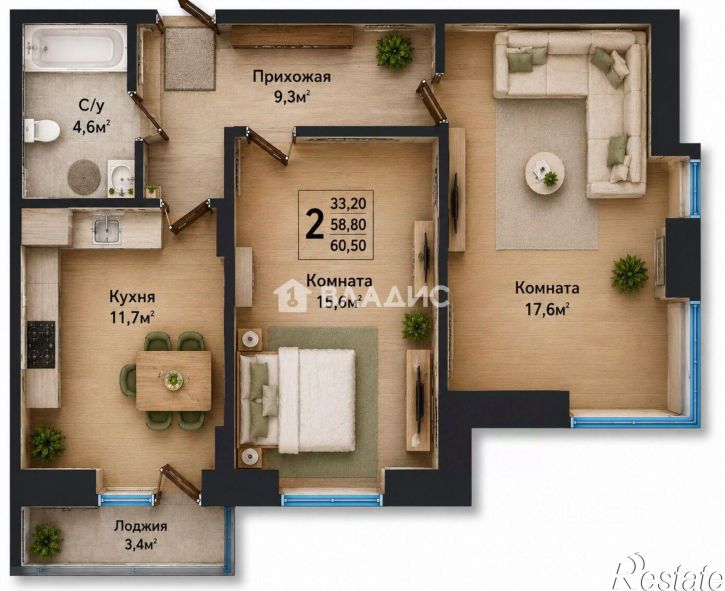 2-комн квартира пр-кт Строителей, 9 1,  д. 9 1,  к. 1