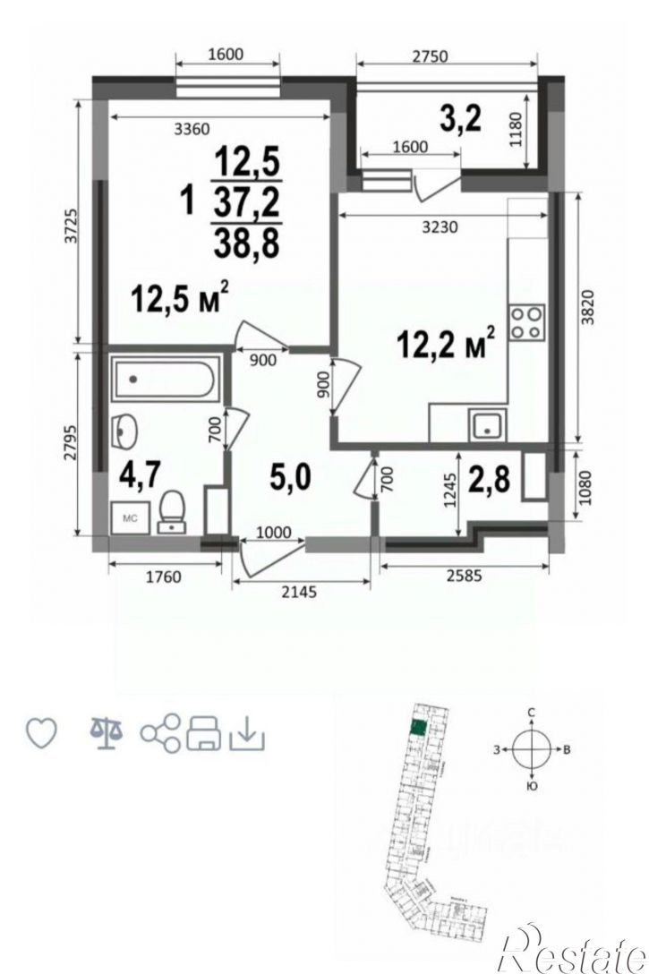 1-комн квартира ул Смоленская, 3а,  д. 3а