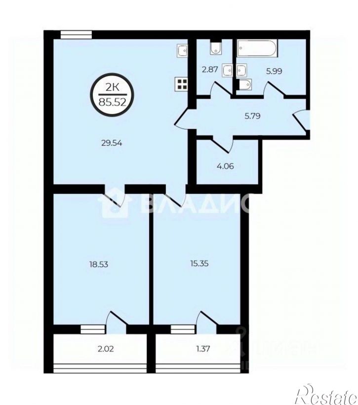 2-комн квартира улица Верхняя Дуброва, 32В