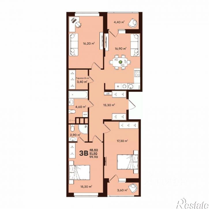 3-комн квартира в новом доме ул Чайковского, 7,  д. 7