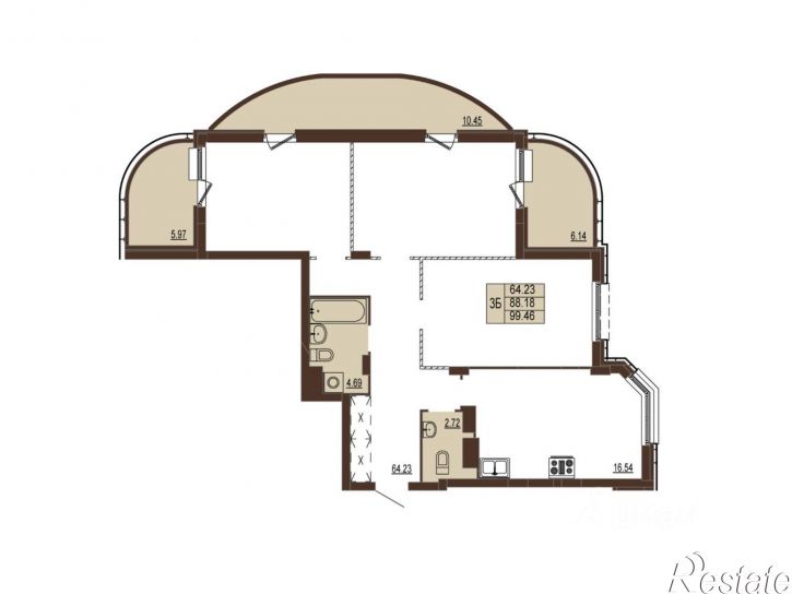3-комн квартира в новом доме улица Мира, 5
