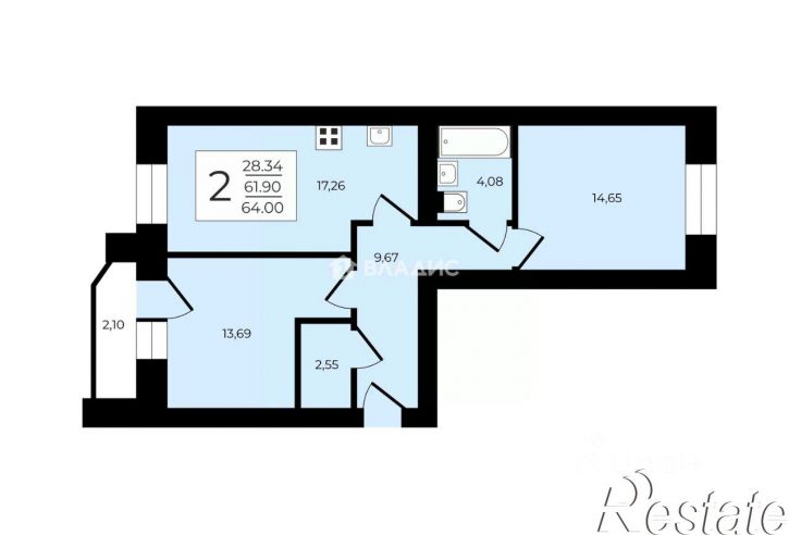 2-комн квартира улица Верхняя Дуброва, 32В,  д. 32В