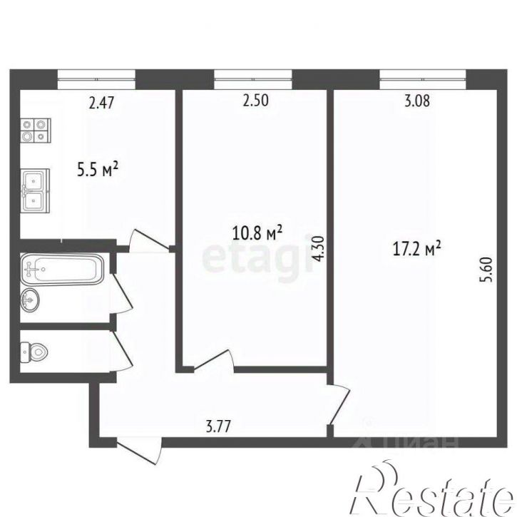 2-комн квартира улица Растопчина, 33А,  д. 33А