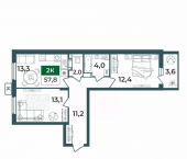 2-комн, 57 кв м, этаж 14/14 Добросельская улица, 2В