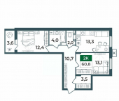 2-комн, 60 кв м, этаж 14/14 Добросельская улица, 2В
