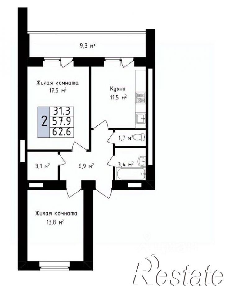 2-комн квартира в новом доме Фестивальная улица, 2,  д. 2