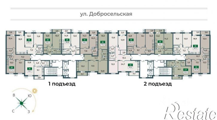 2-комн квартира в новом доме Добросельская улица, 2В,  д. 2В