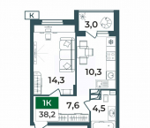 1-комн, 38 кв м, этаж 10/14 Добросельская улица, 2В