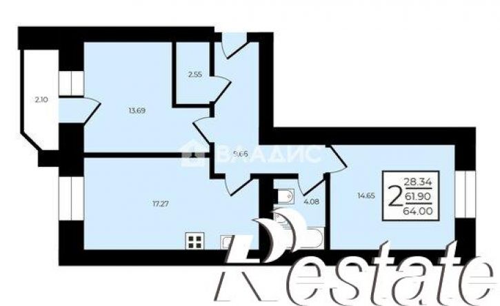 2-комн квартира улица Верхняя Дуброва, 32В,  д. 32В